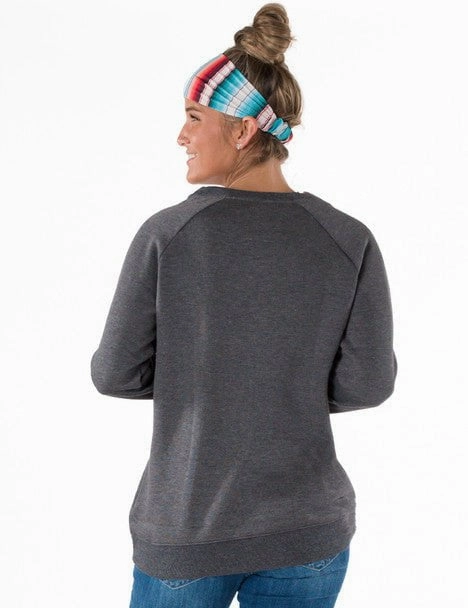 Cowgirl Tuff Womens Ride More Worry Less Charcoal Poly/Rayon Sweatshirt Odor Resistant Knitwear Relaxed Comfort