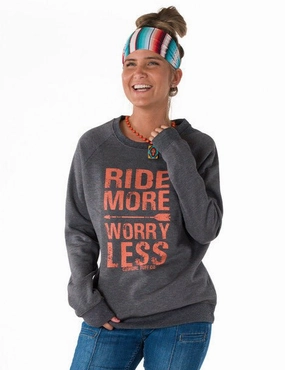 Moisture wicking Premium Comfort Cowgirl Tuff Womens Ride More Worry Less Charcoal Poly/Rayon Sweatshirt