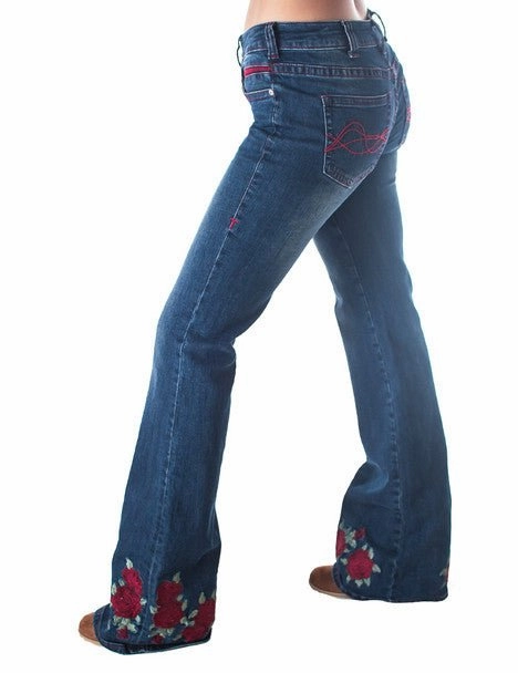 Durable Rivet Hardware Cowgirl Tuff Womens Roses Are Red Medium Wash Cotton Blend Jeans