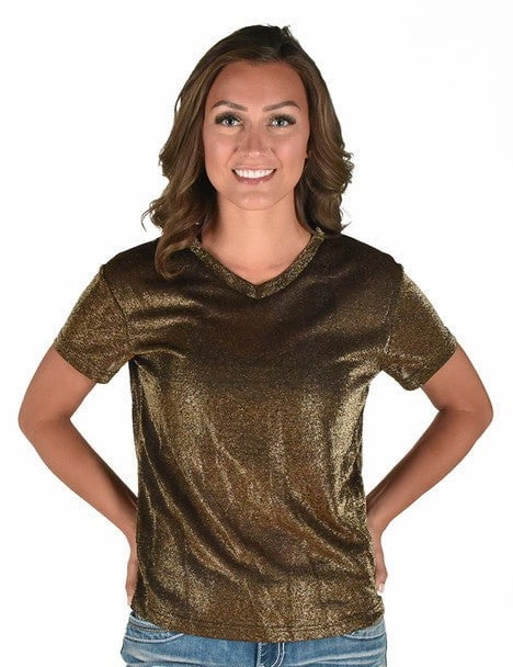 No Bulk Layering System Cowgirl Tuff Womens Shimmer Breathe V Copper Nylon S/S T-Shirt