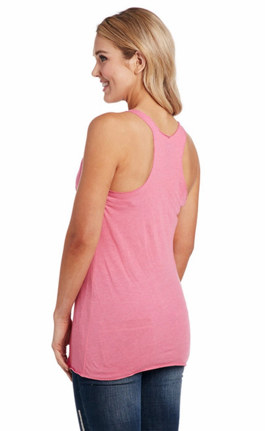 Cowgirl Up Womens Gunslingers Raw Edge Pink Cotton Blend S/L Tank Top Seamless Sides Breathable back panel