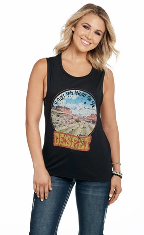 Soft Collar Design Snag Free Surface Cowgirl Up Womens Let My Heart Flowy Black Polyester S/L Tank Top