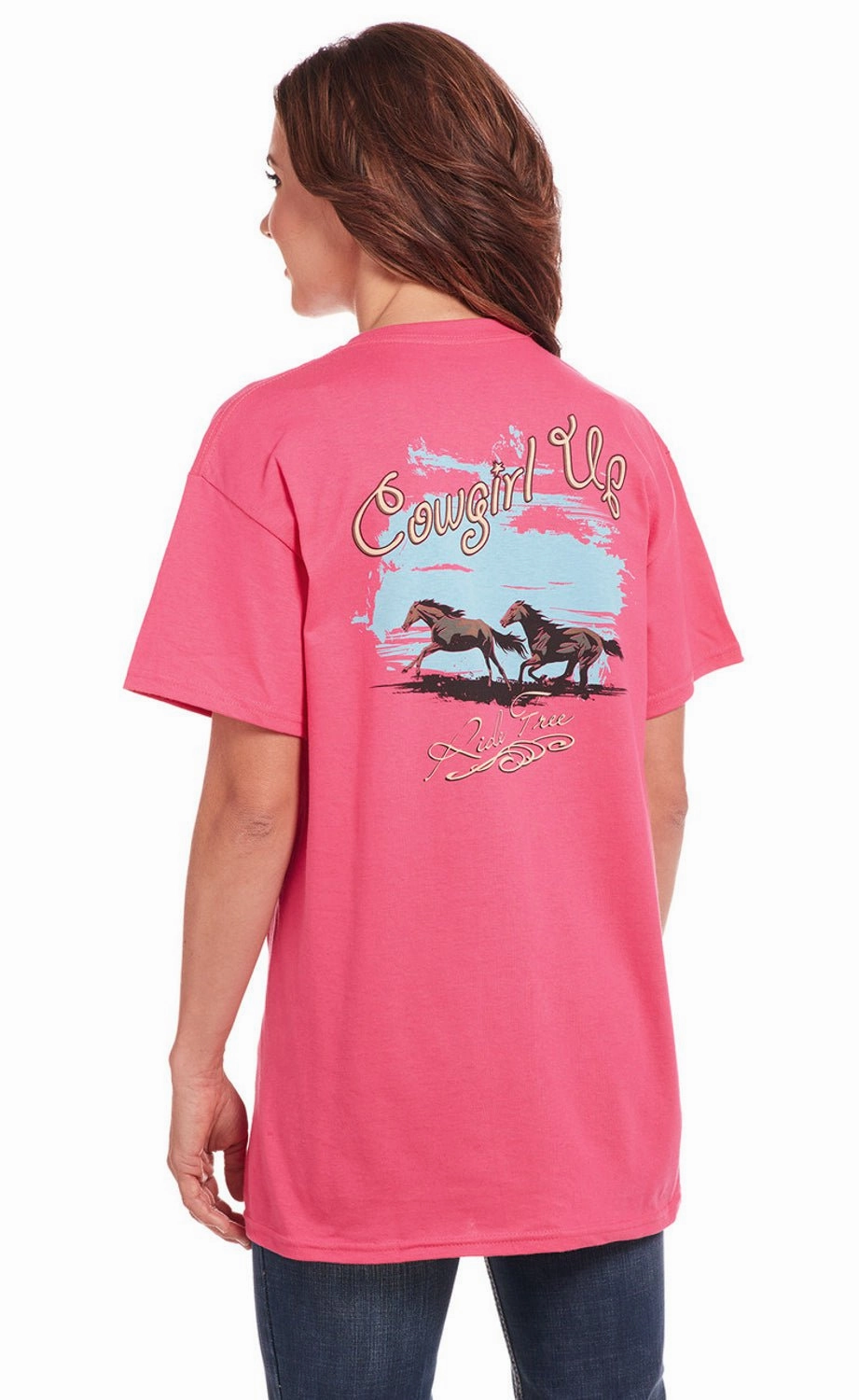 Lounge Wear Cowgirl Up Womens Roam Free Boyfriend Pink 100% Cotton S/S T-Shirt