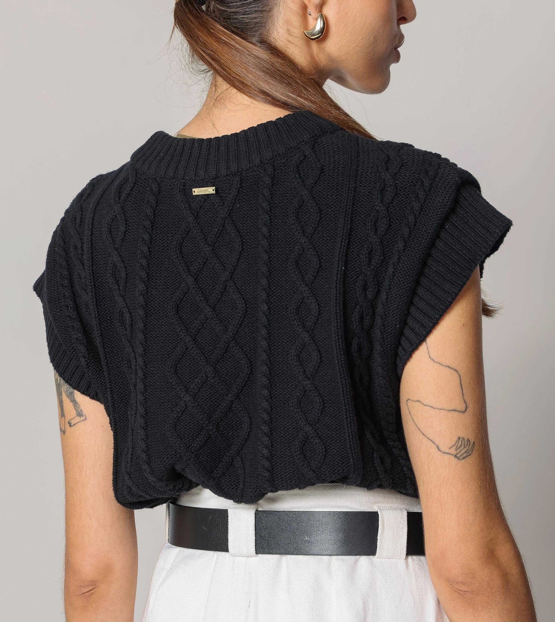 Gigi Cropped Sweater Vest | Black Essential Warmth Cozy Chic