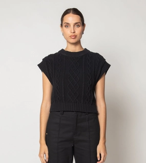 Gigi Cropped Sweater Vest | Black Drop Shoulder Design Temperature Regulating