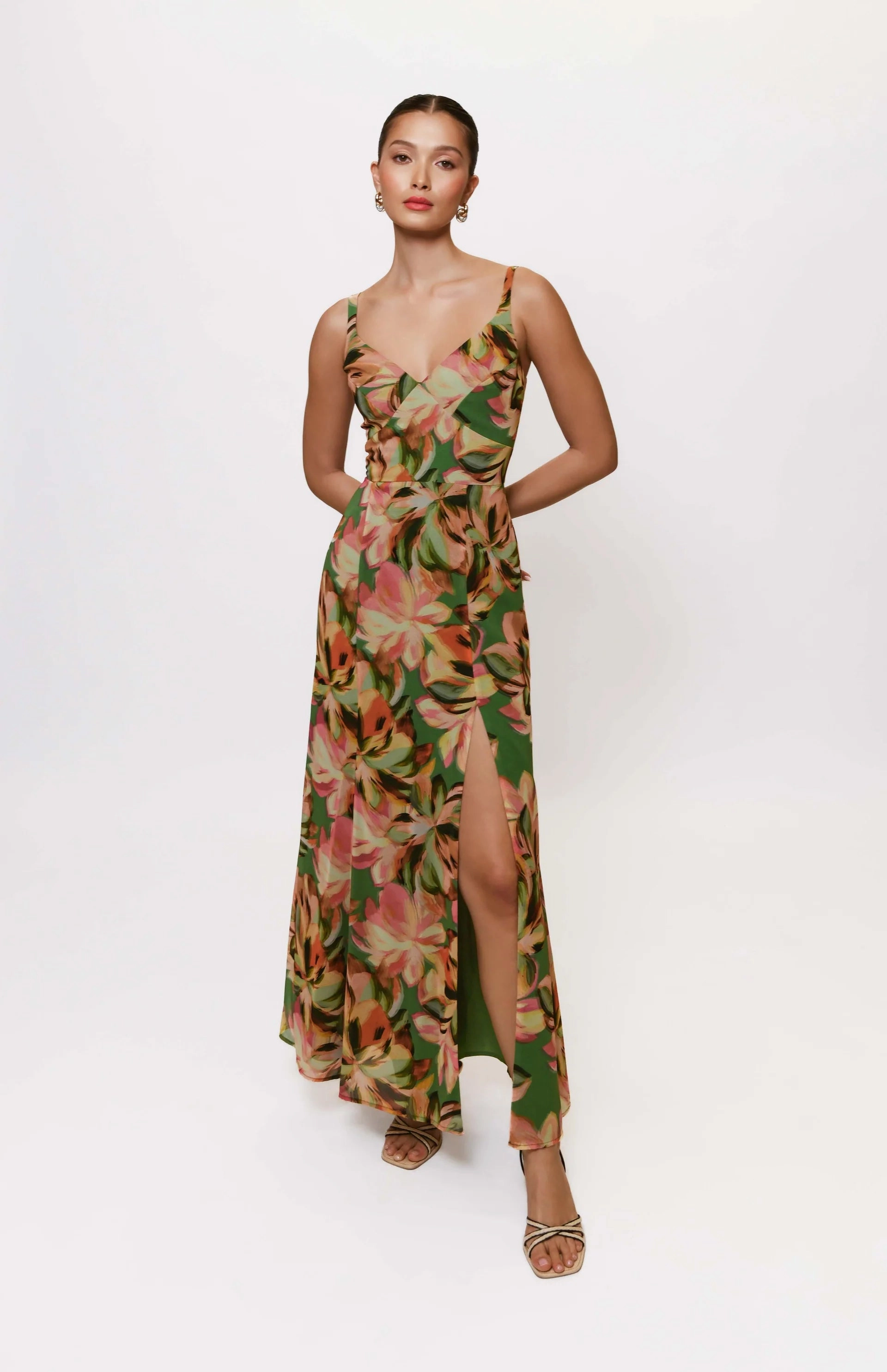 Mikayla Dress in Sage Tropical Jungle Simple yet chic gown