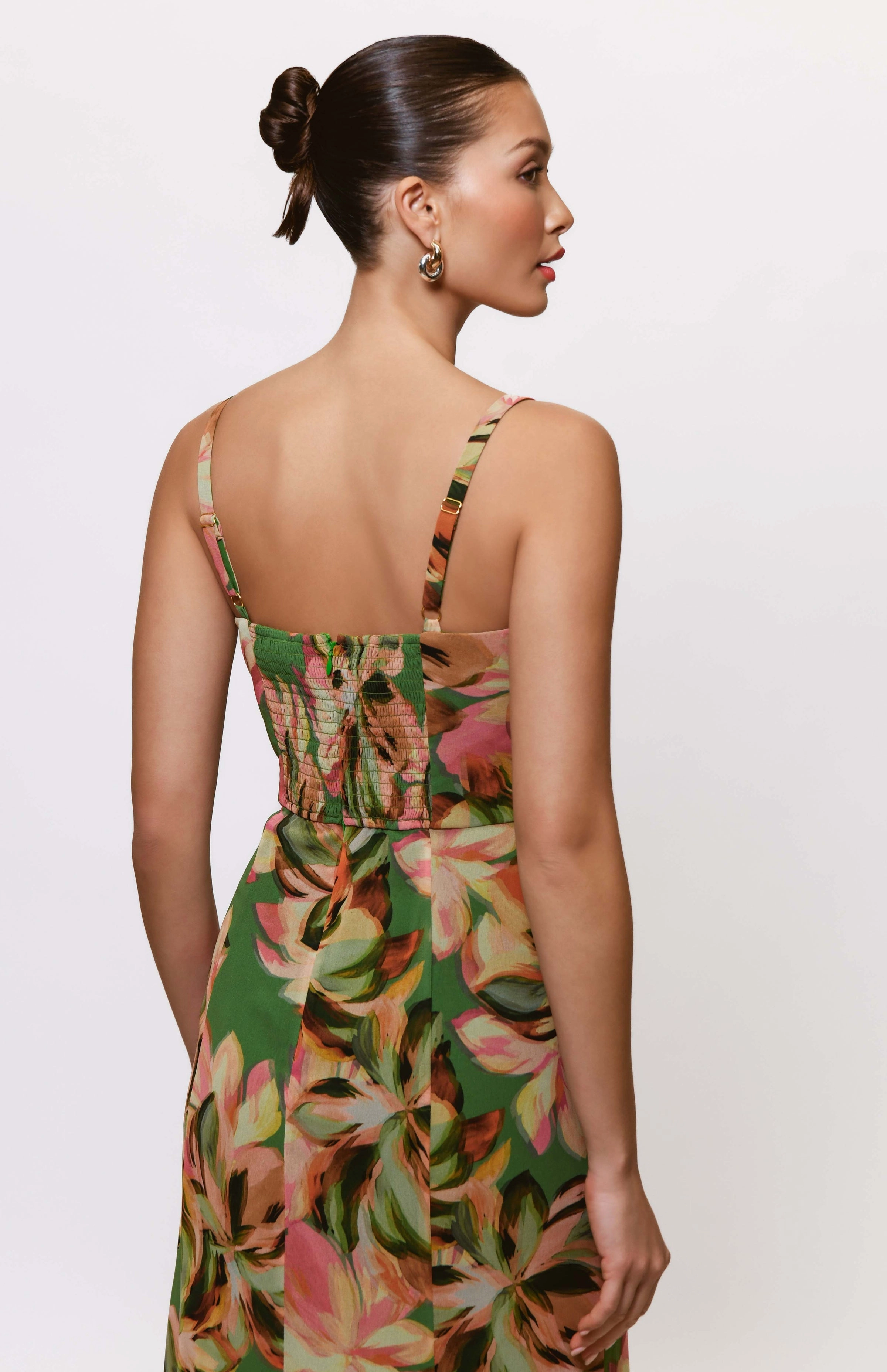 Subtle-Print Mikayla Dress in Sage Tropical Jungle