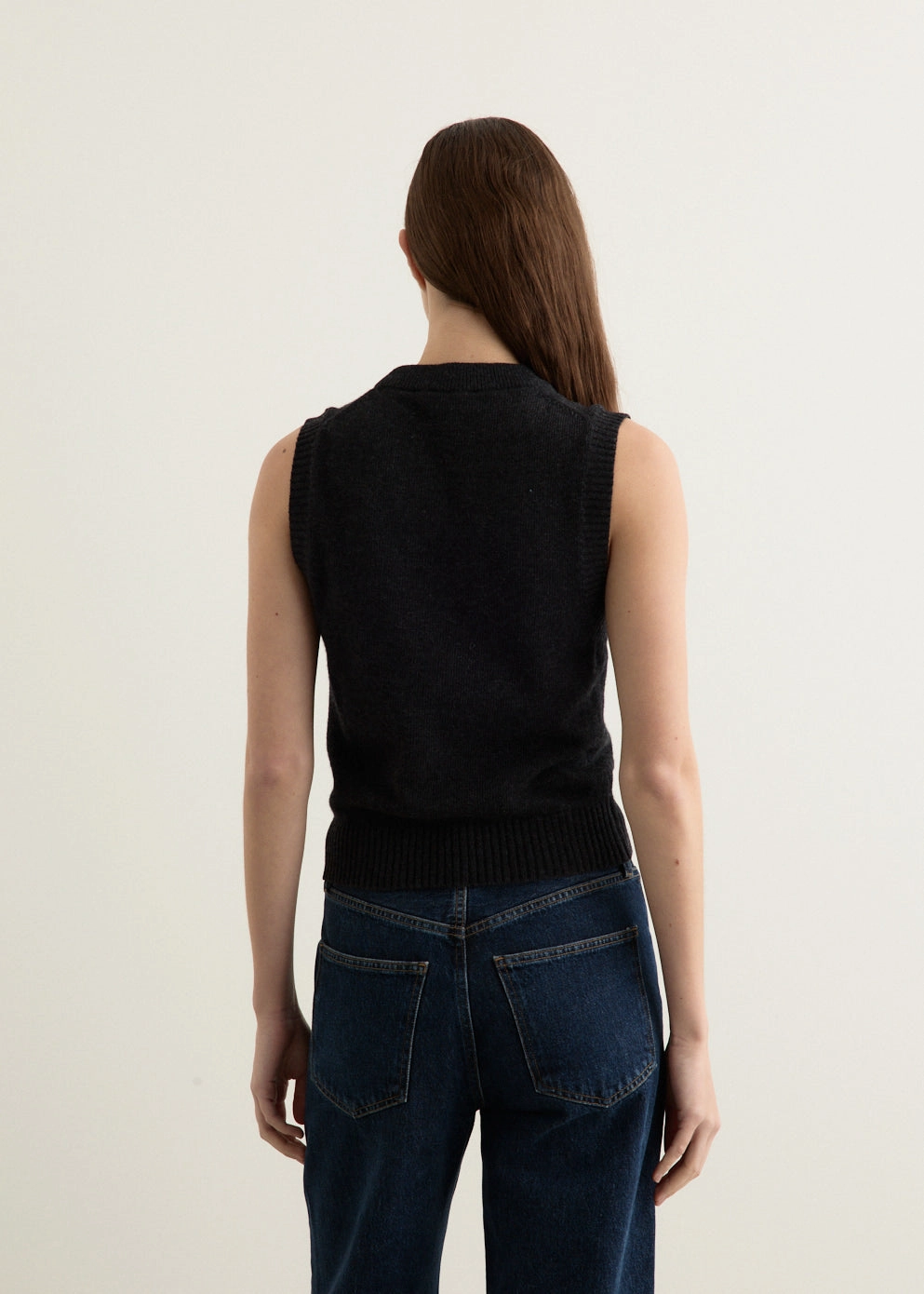 Graphic Wool Mix Flowers Vest Ribbed Collar Detail Office Layer