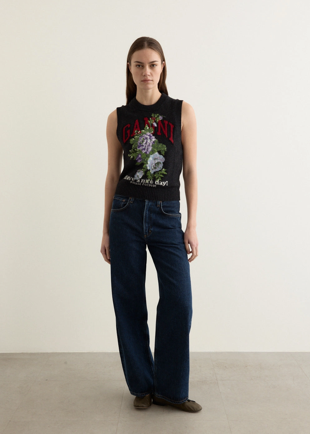 Graphic Wool Mix Flowers Vest Functional Drape