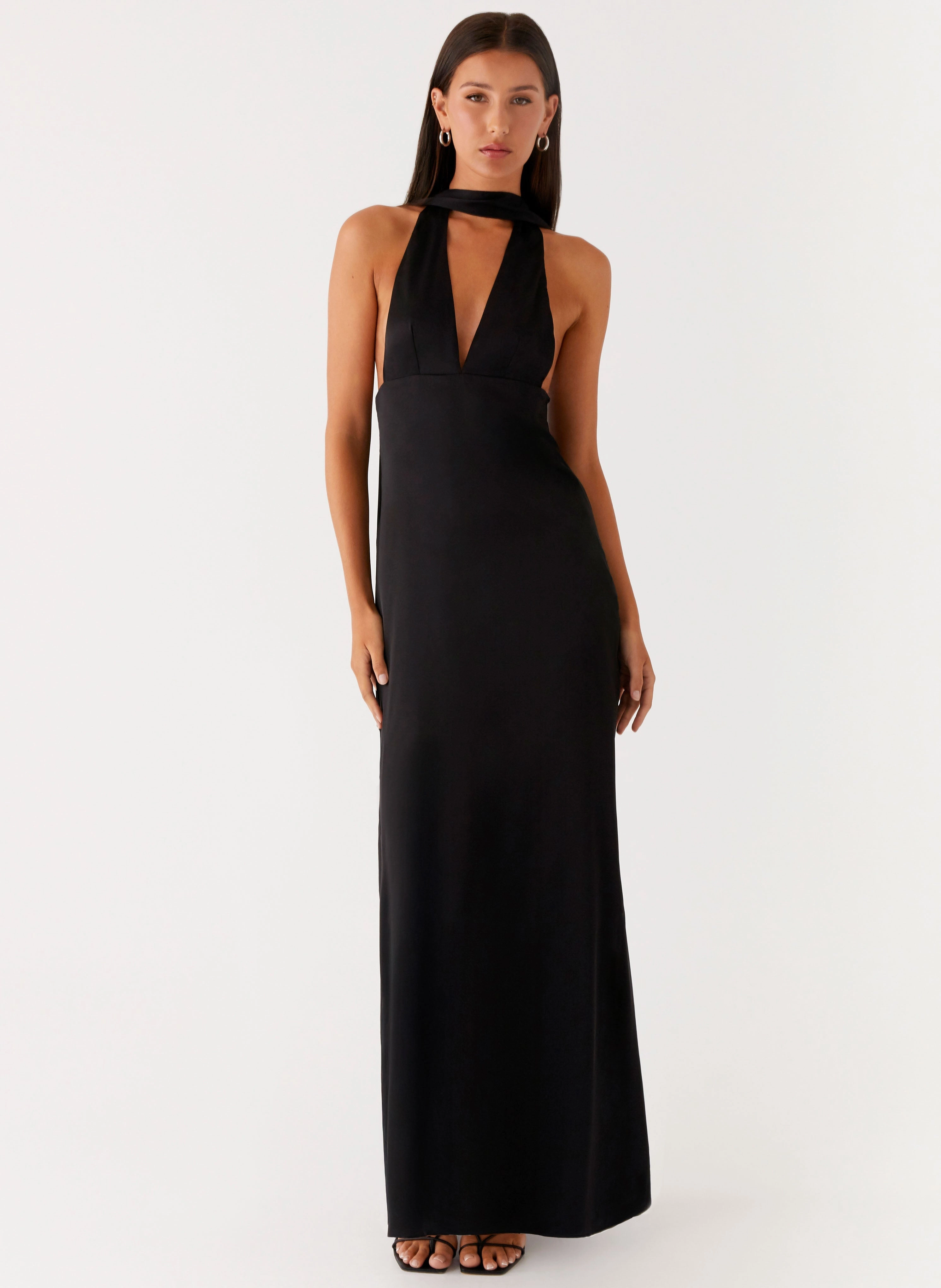 Statement Piece Alicia Satin Halter Maxi Dress - Black