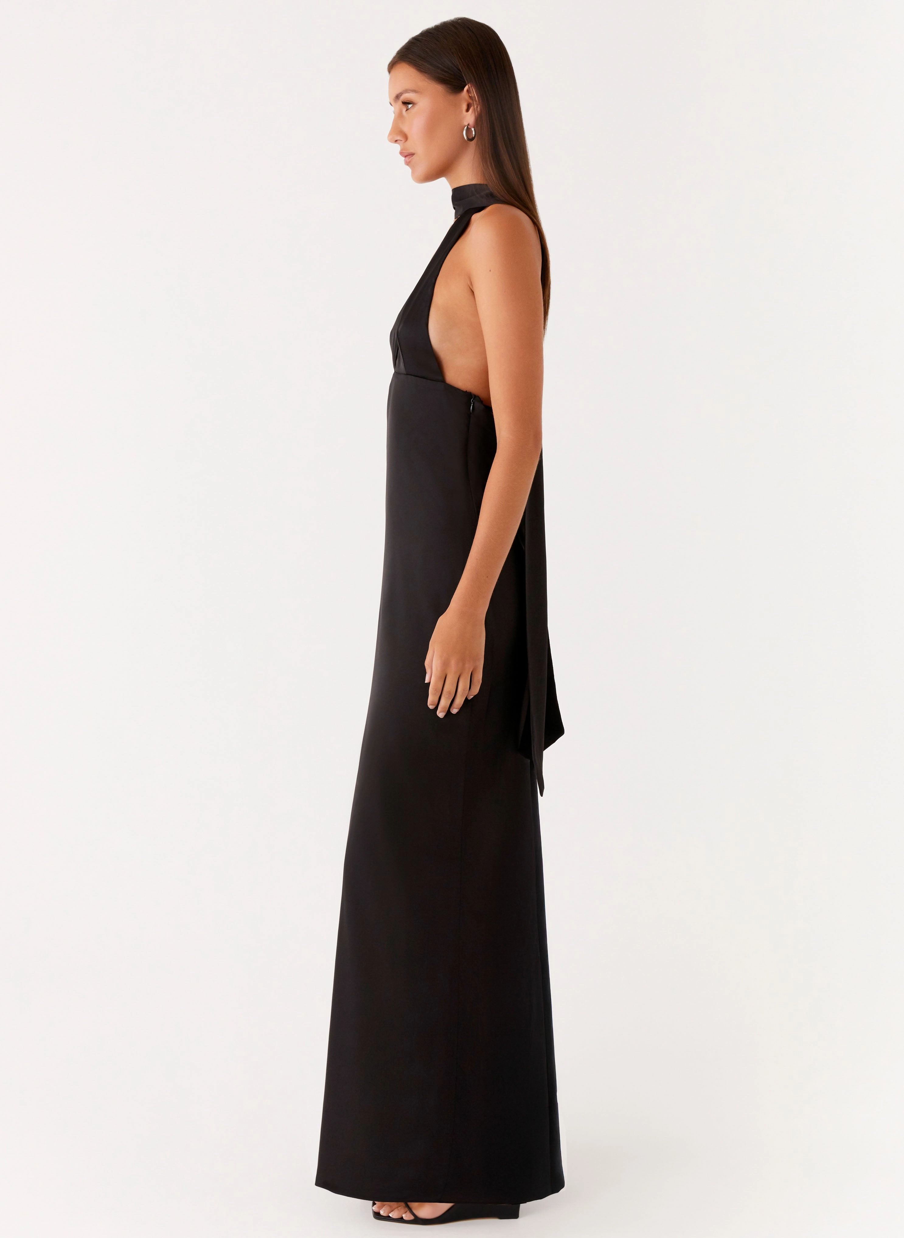Pretty Glow Alicia Satin Halter Maxi Dress - Black