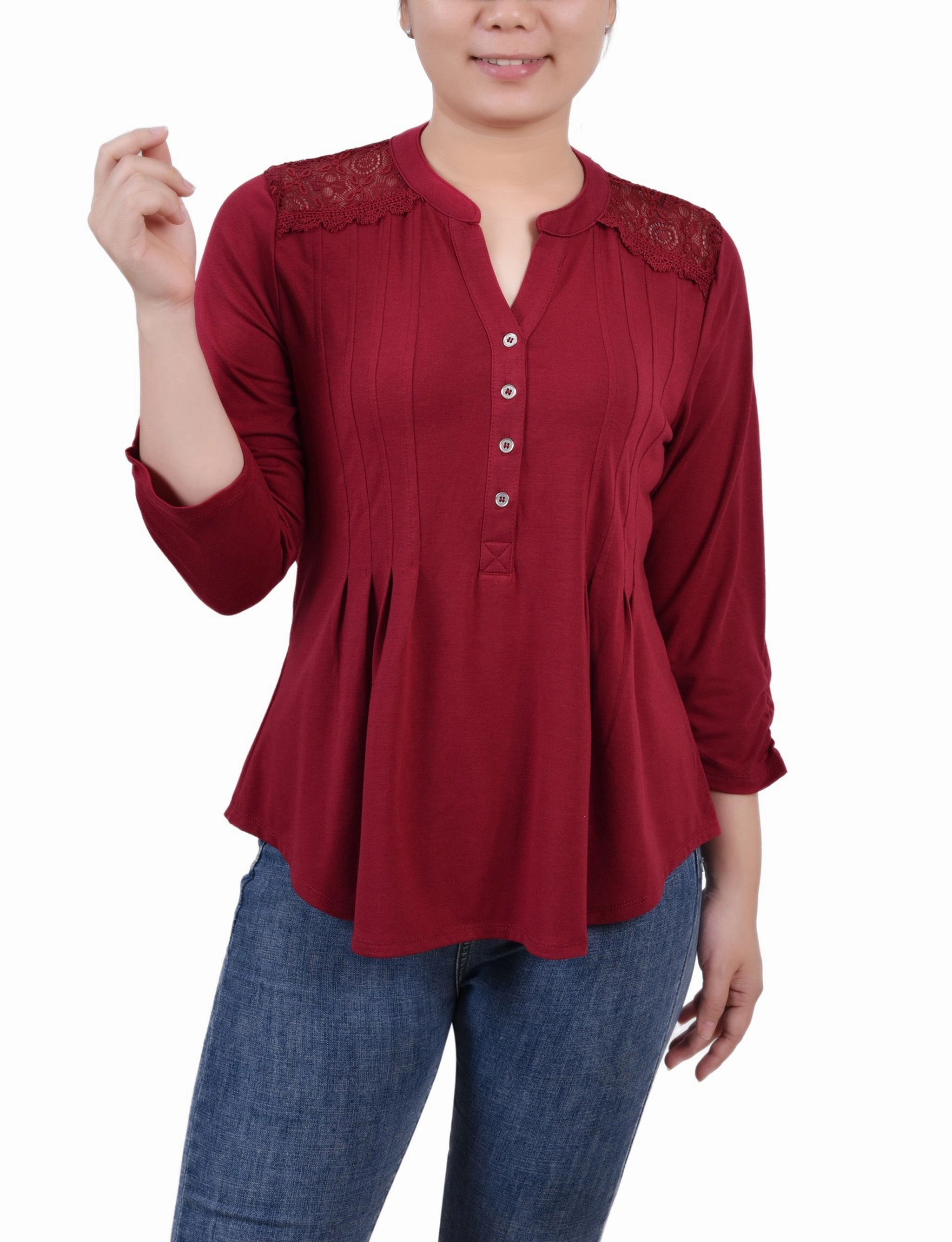 Rouched Sleeve Pintuck Top Smart Style
