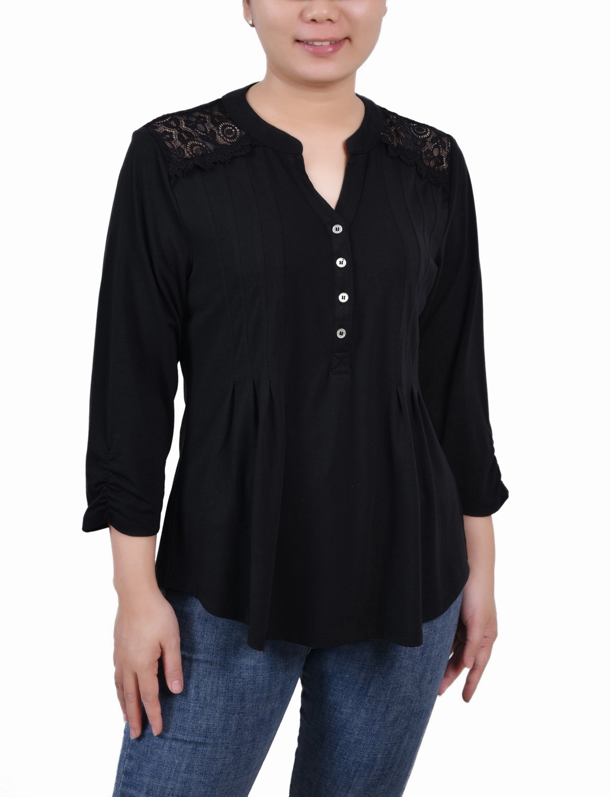 Inner Layer Quick Layer Rouched Sleeve Pintuck Top