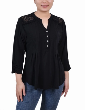 City Warmth Rouched Sleeve Pintuck Top