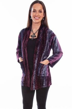 Scully Womens Two Pockets Plum Nylon Viscose Cardigan Sweater M Cozy Piece