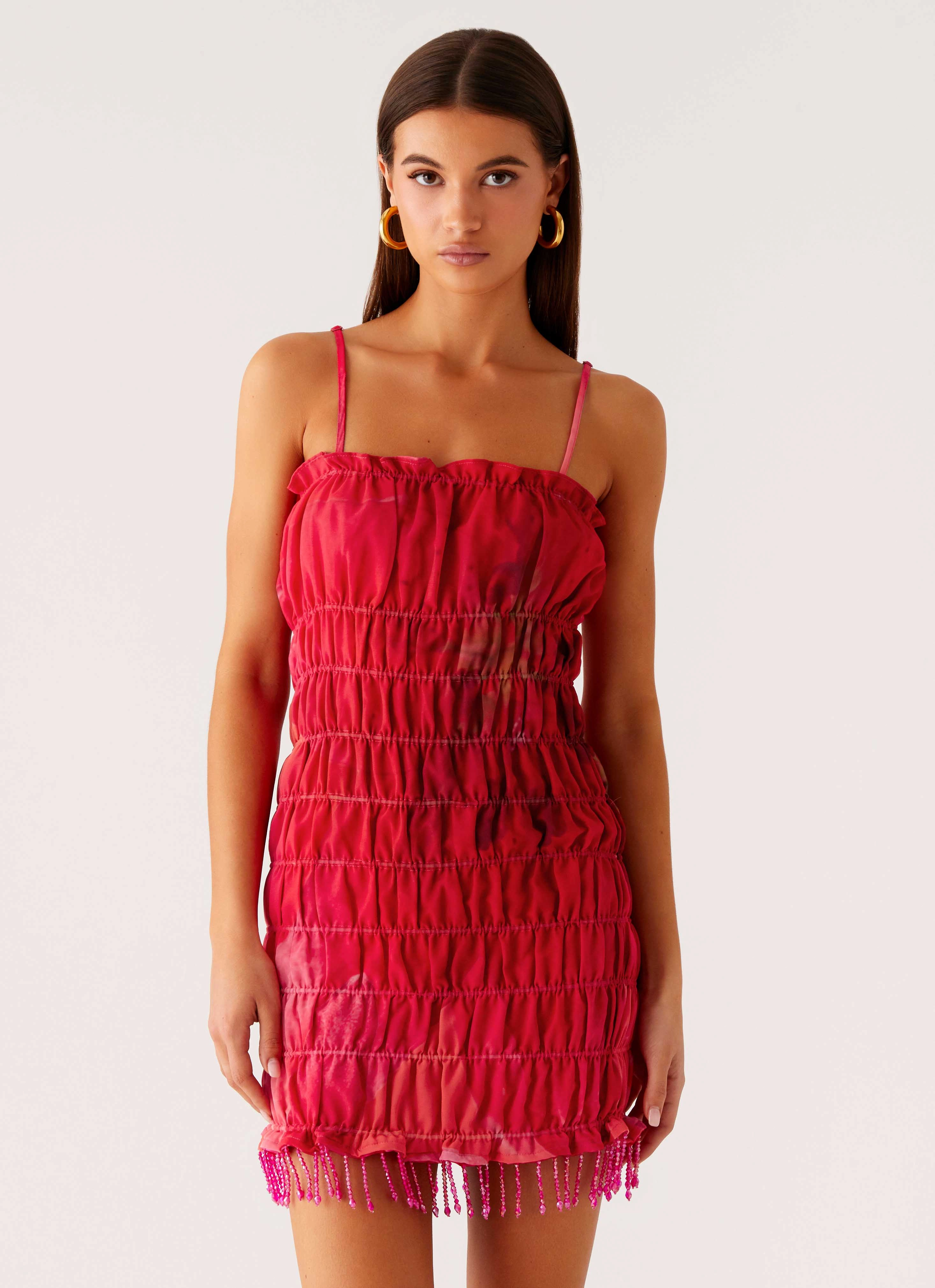 Flexible Fabric Relaxed Movement Refresh Me Chiffon Mini Dress - Peach Watermelon Flower