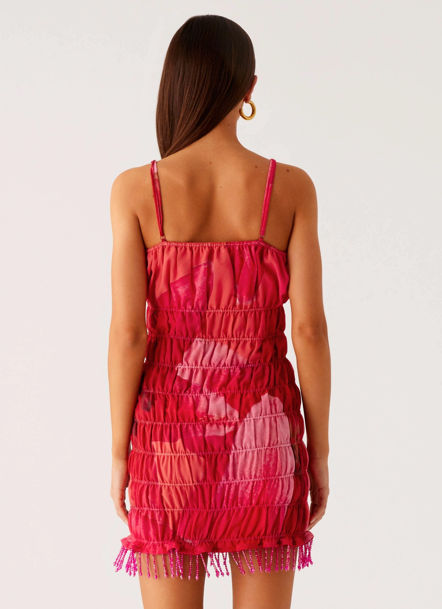 Refresh Me Chiffon Mini Dress - Peach Watermelon Flower Basic essential Chic Appeal