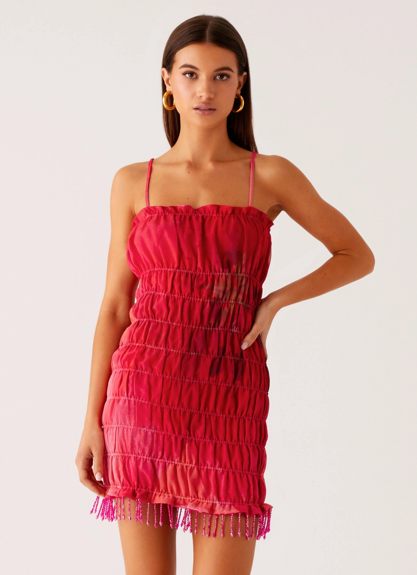 AntiStaticMaterial Refresh Me Chiffon Mini Dress - Peach Watermelon Flower