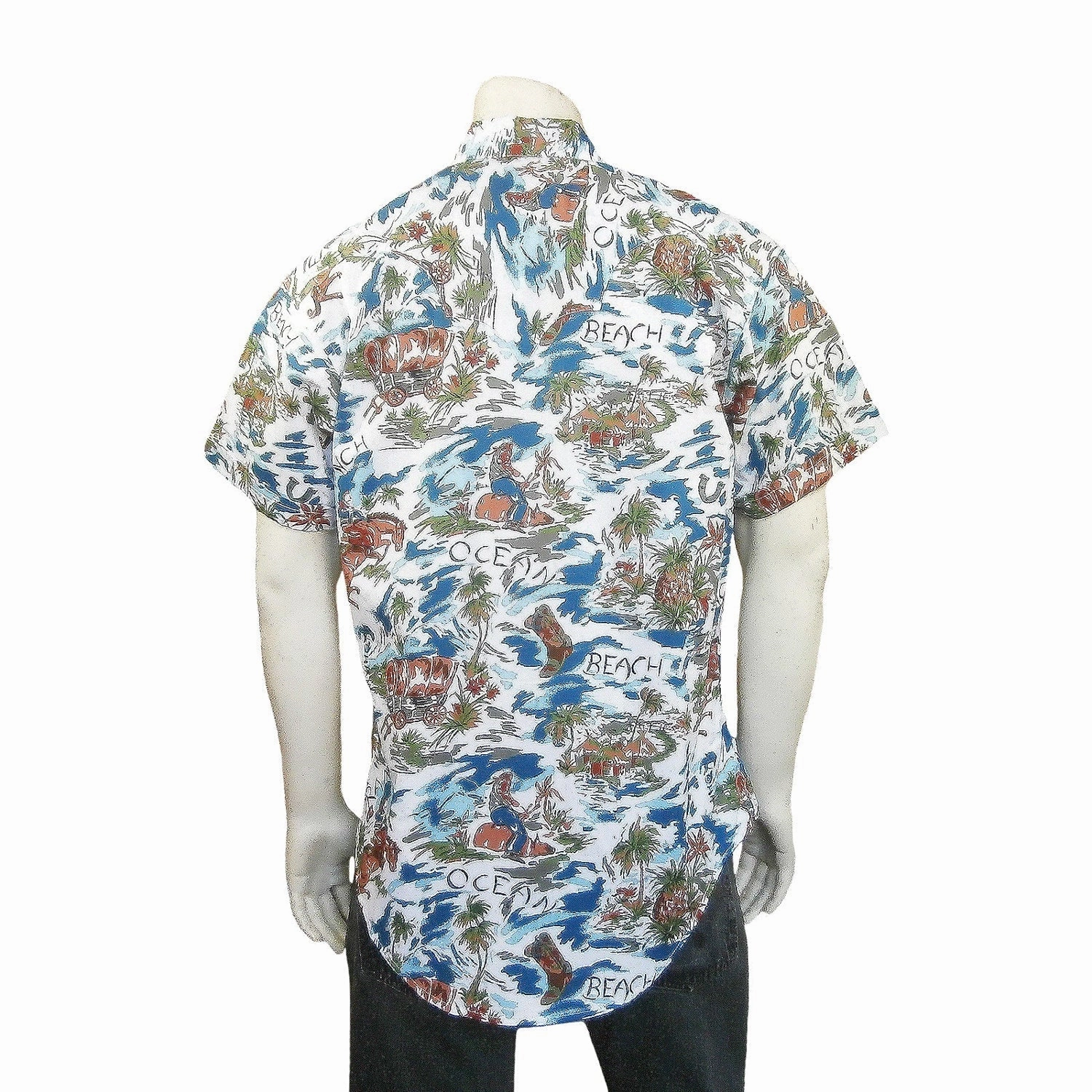 Clean Edge Trim Rockmount Mens Blue 100% Rayon Hawaiian Floral Western S/S Shirt