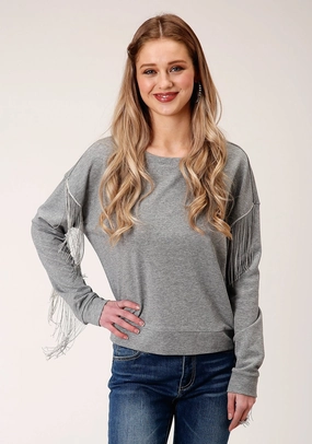 Anti Pilling Finish Versatile Apparel Roper Womens Gray Polyester Chain Fringe Sweater