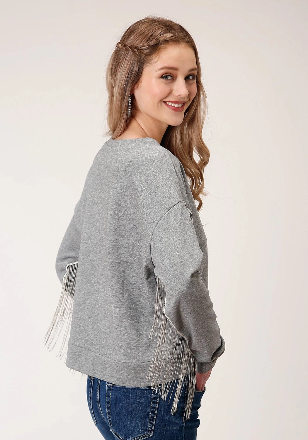 Trendy Comfort Roper Womens Gray Polyester Chain Fringe Sweater