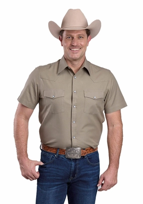 Stetson Mens 2768 Soft Oxford Dusty Olive 100% Cotton S/S Shirt Sustainable Dye Process