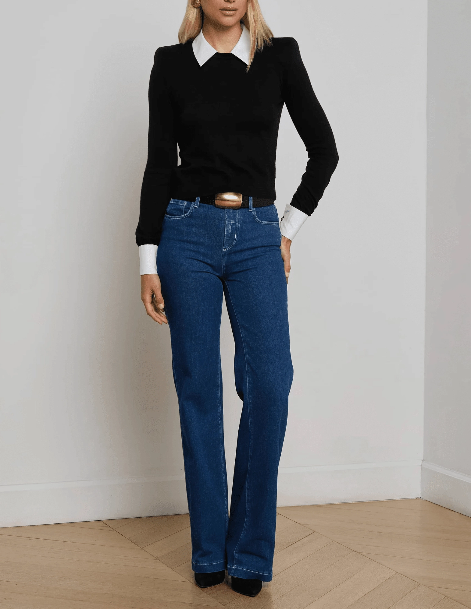 Cashmere Blend Comfortable Knitwear L'AGENCE April Poplin Collar Sweater