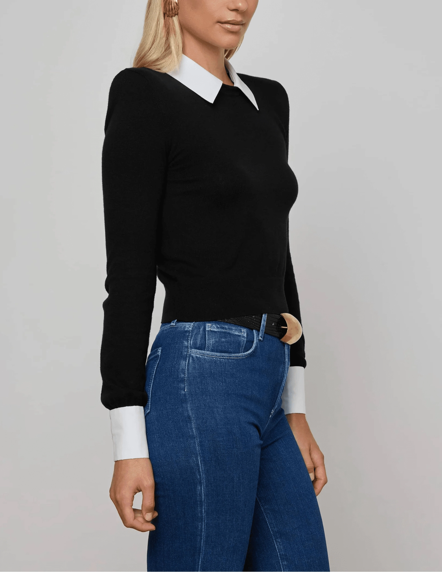 L'AGENCE April Poplin Collar Sweater Winter Look