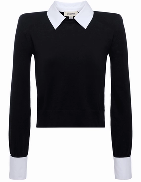 L'AGENCE April Poplin Collar Sweater Chilly Wardrobe Breathable Layer