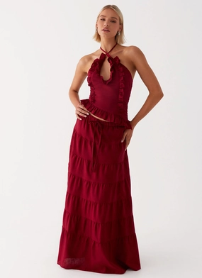 Stylish Choice Mariella Linen Maxi Skirt - Maroon