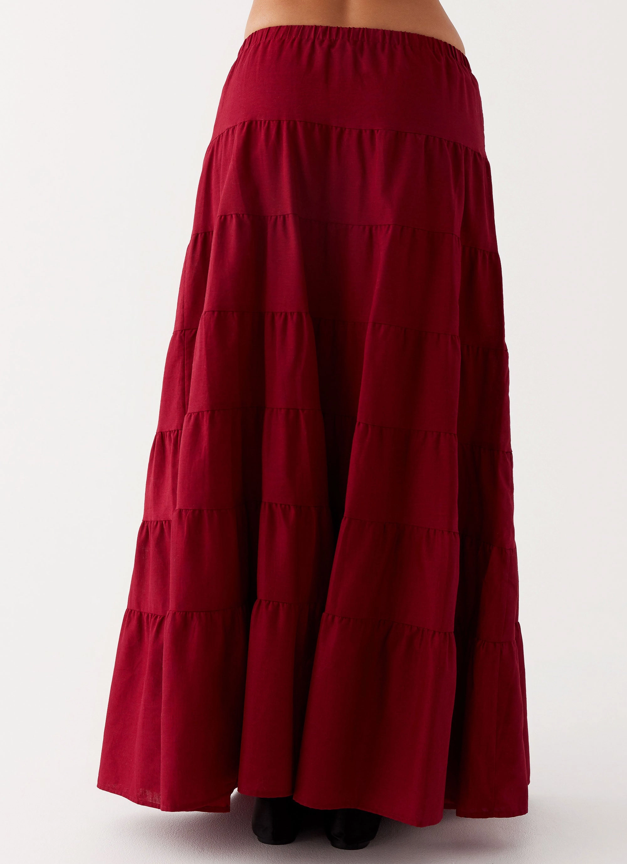 Mariella Linen Maxi Skirt - Maroon Double Chest Pocket