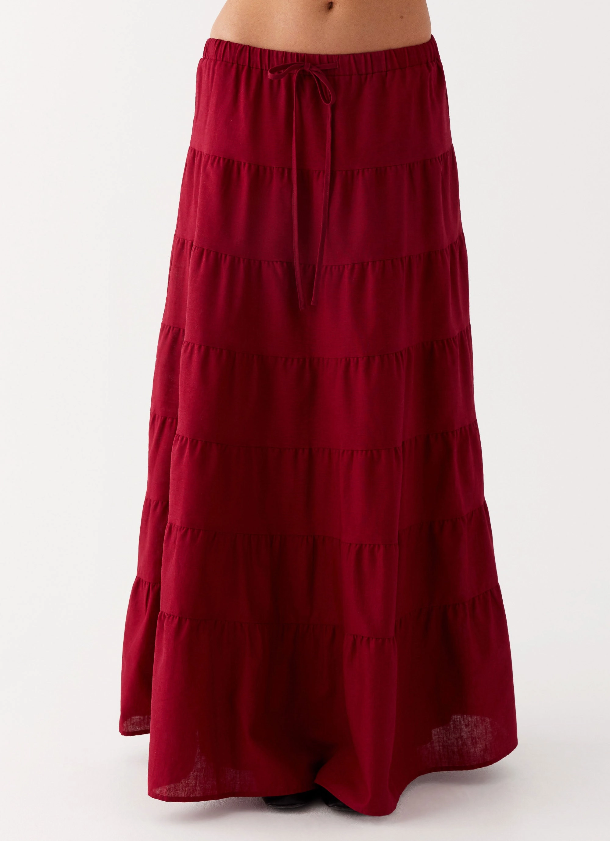 Mariella Linen Maxi Skirt - Maroon Midi length