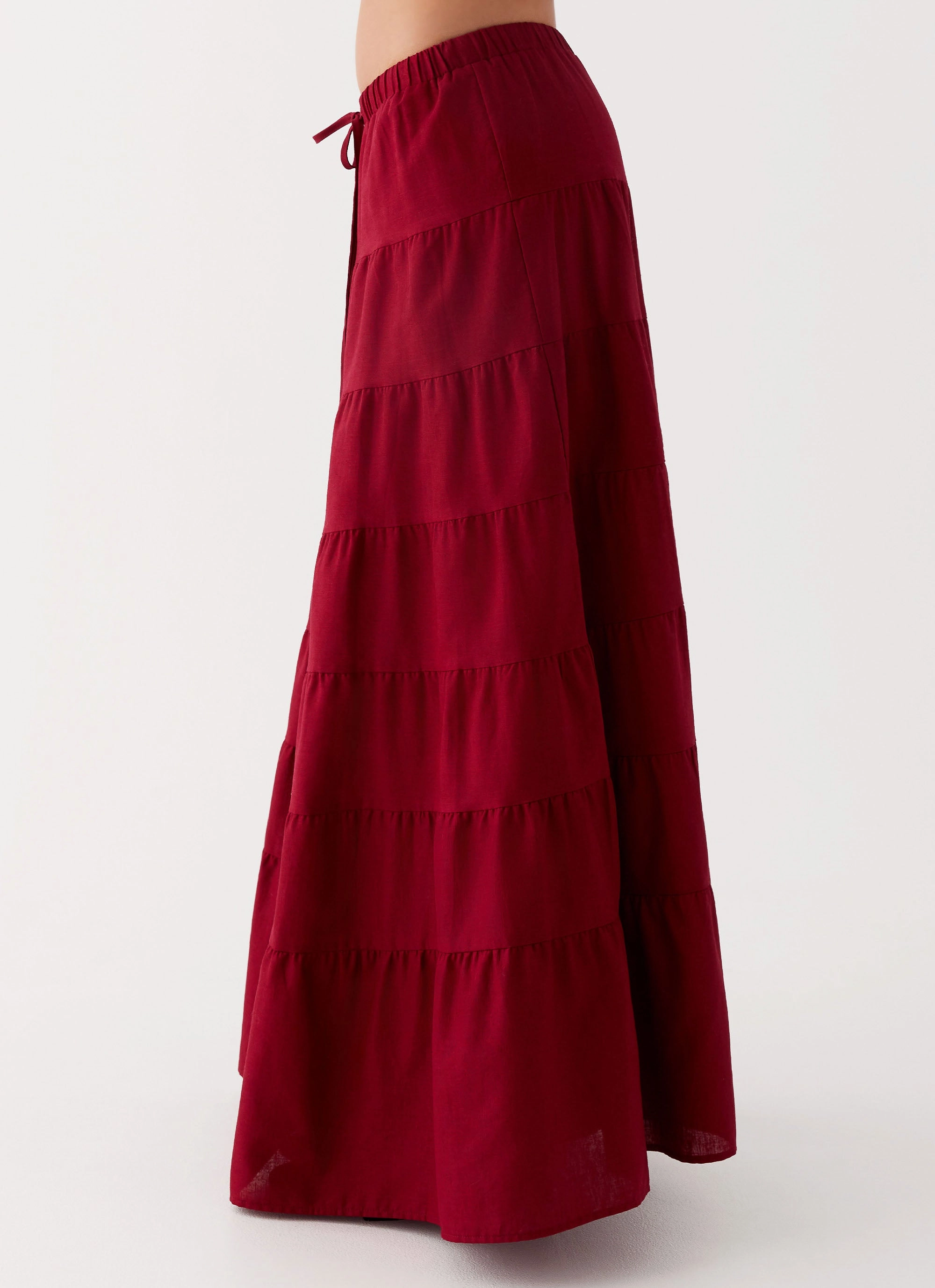 Mariella Linen Maxi Skirt - Maroon Vibrant color