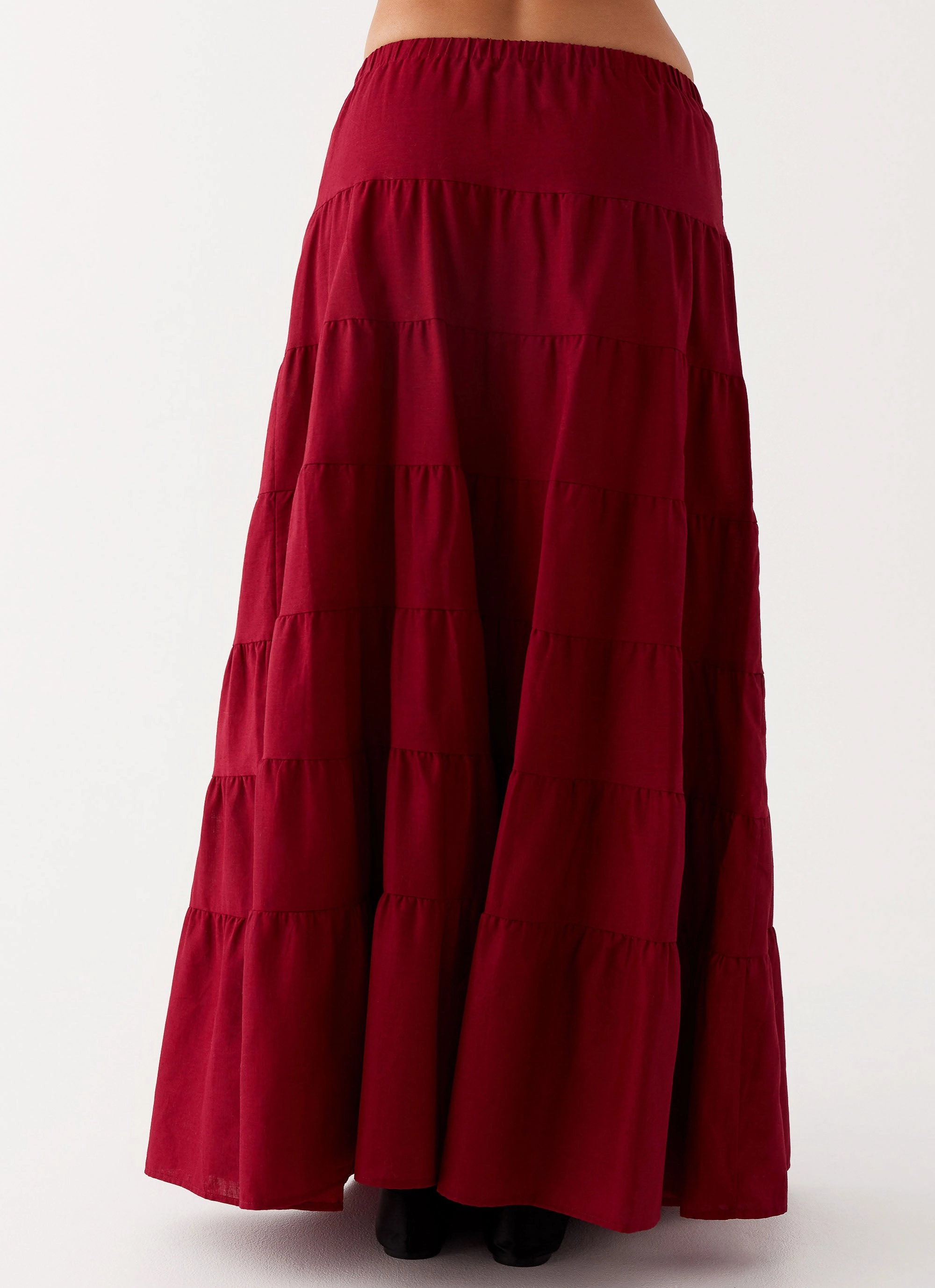 Mariella Linen Maxi Skirt - Maroon Adjustable Hem