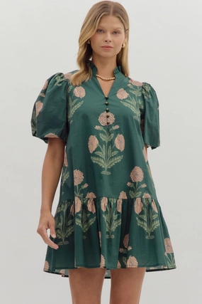 Margot Floral Babydoll Dress in Hunter Green Daily Movement