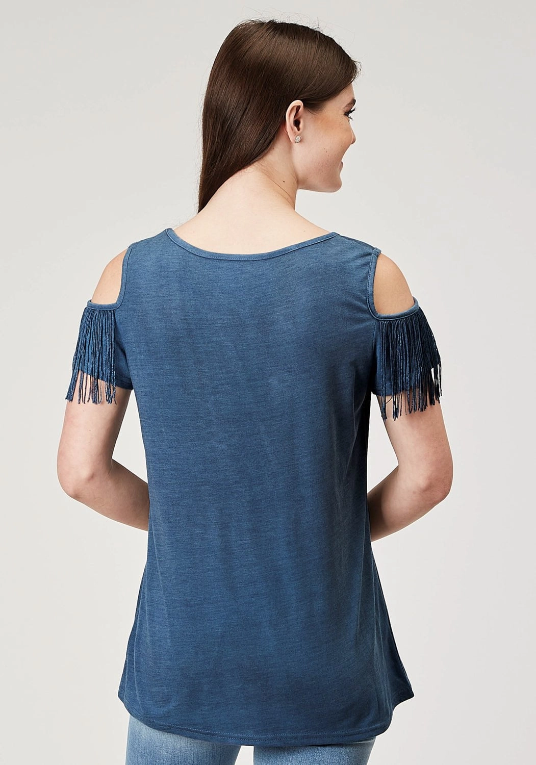 Roper Womens Stay Wild Navy Poly/Cotton Cold Shoulder S/S T-Shirt High-End Look