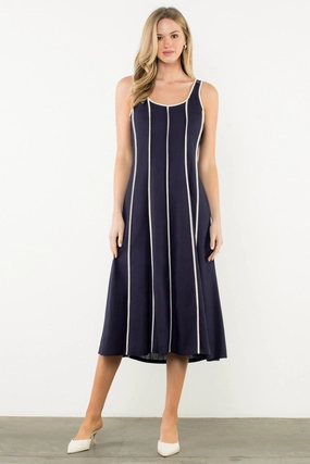 LACY VERTICAL TRIM SLEEVELESS MIDI DRESS Soft Harmony Airy Weave