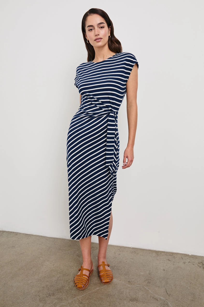 Semi Formal Selah Dress in Navy Ivory Stripe