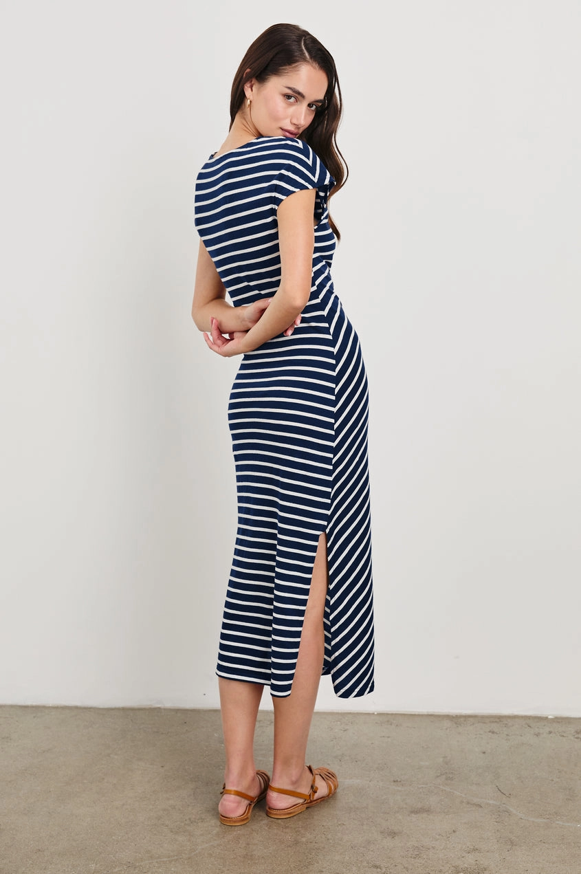 Selah Dress in Navy Ivory Stripe Cozy Mood