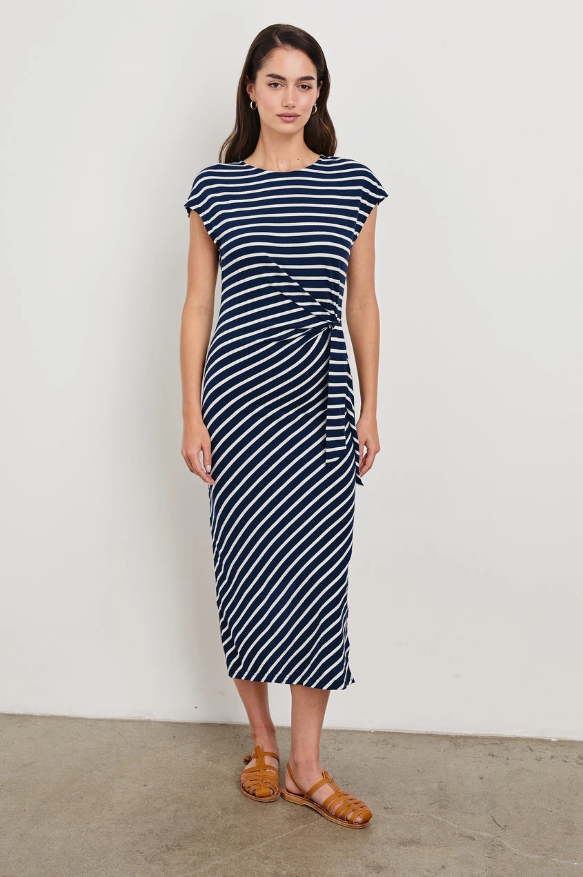 Selah Dress in Navy Ivory Stripe Polished office dress