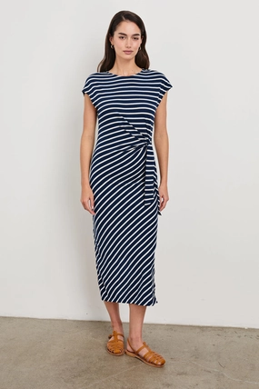 Selah Dress in Navy Ivory Stripe Polished office dress