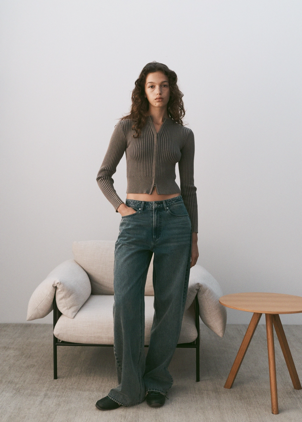 Cropped length Crash Baggy Jeans Cool Tone