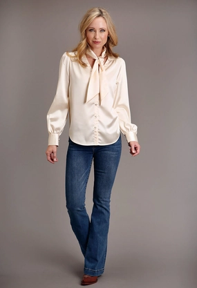 Black Tie Optional Anti Pill Treatment Stetson Womens Satin Button Champagne Poly/Rayon L/S Blouse
