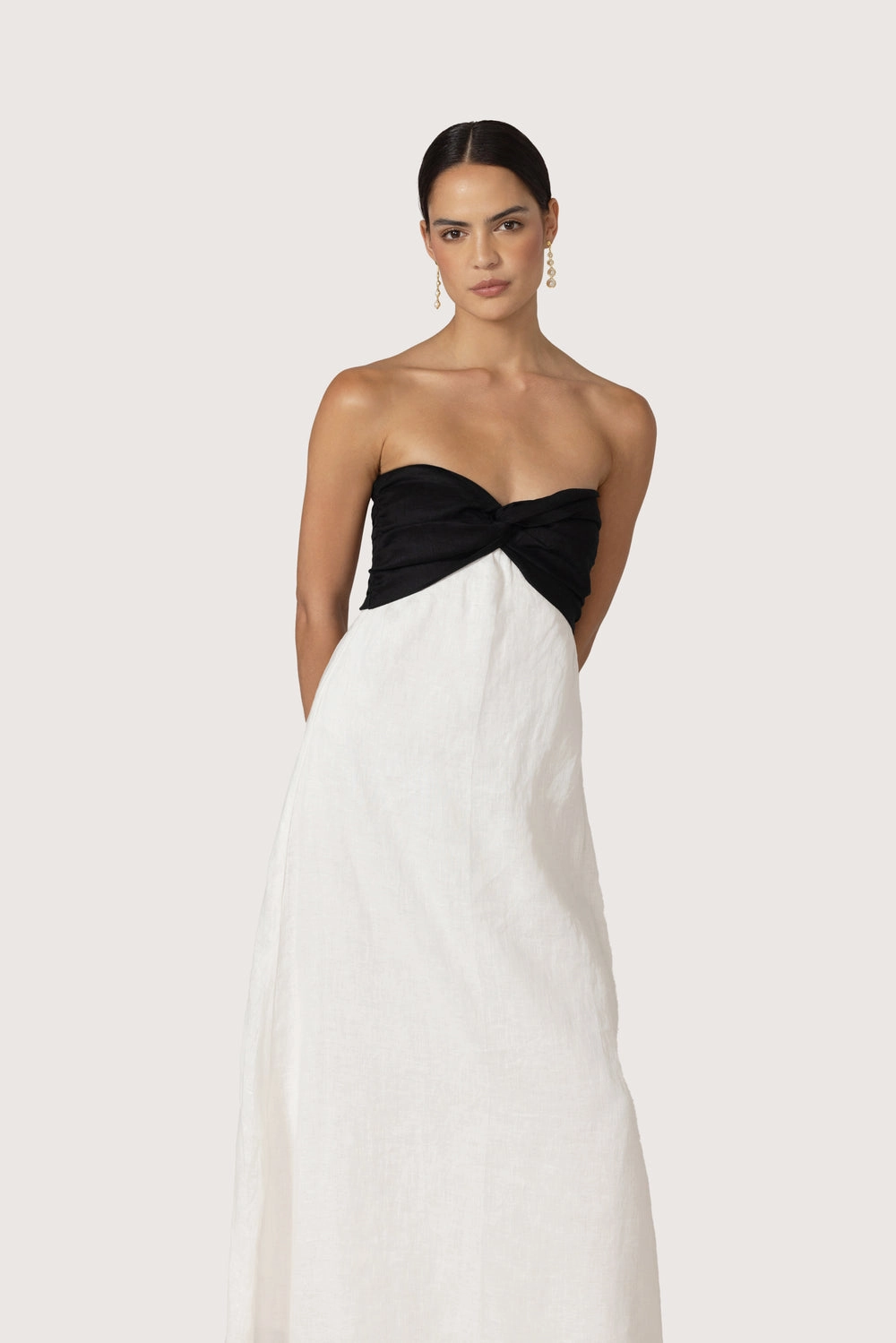 Melody Linen Maxi Dress in White Black Comfy and Elegant