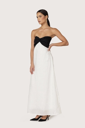Melody Linen Maxi Dress in White Black Sleek Movement