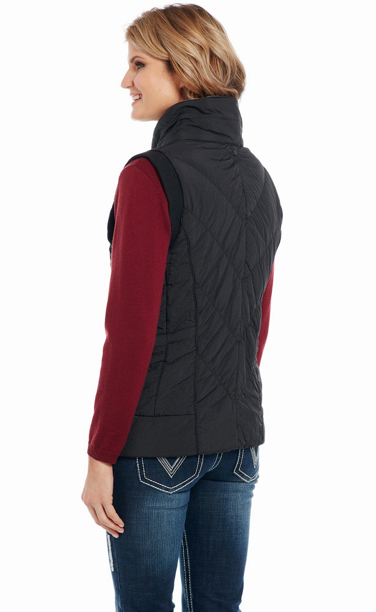 Effortless Comfort Non Restrictive Fit Cripple Creek Womens Black Nylon Water-Resistant Melton Vest