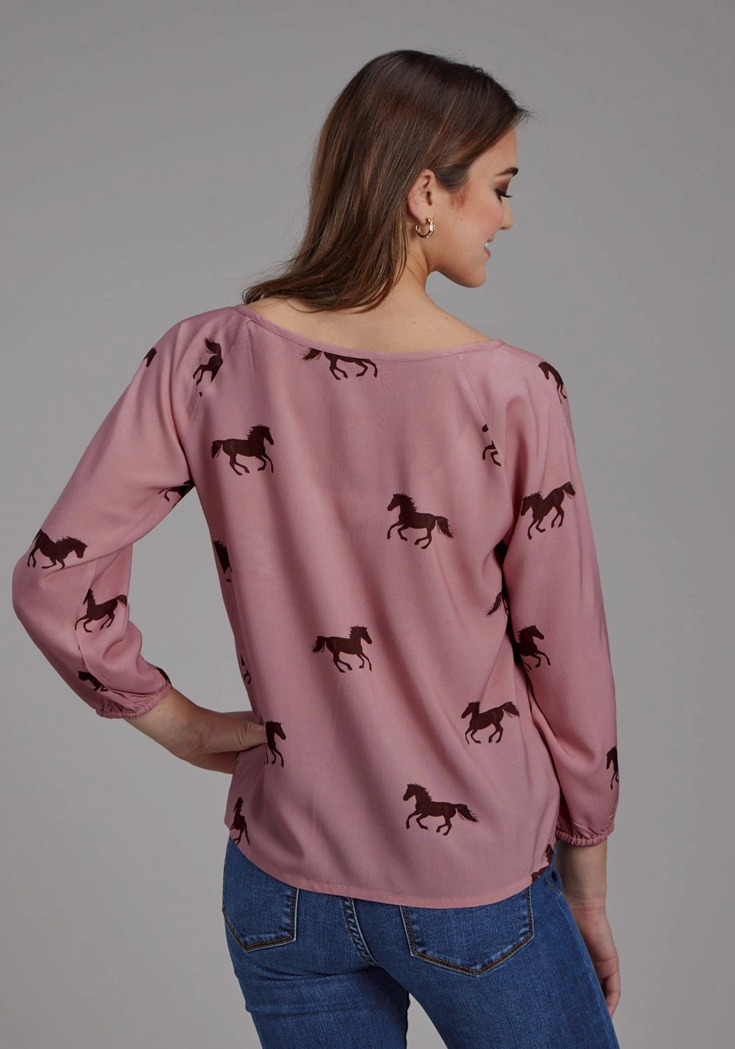 Striped Design Classy Detail Roper Womens Wild Horses Self Tie Pink 100% Rayon L/S Blouse