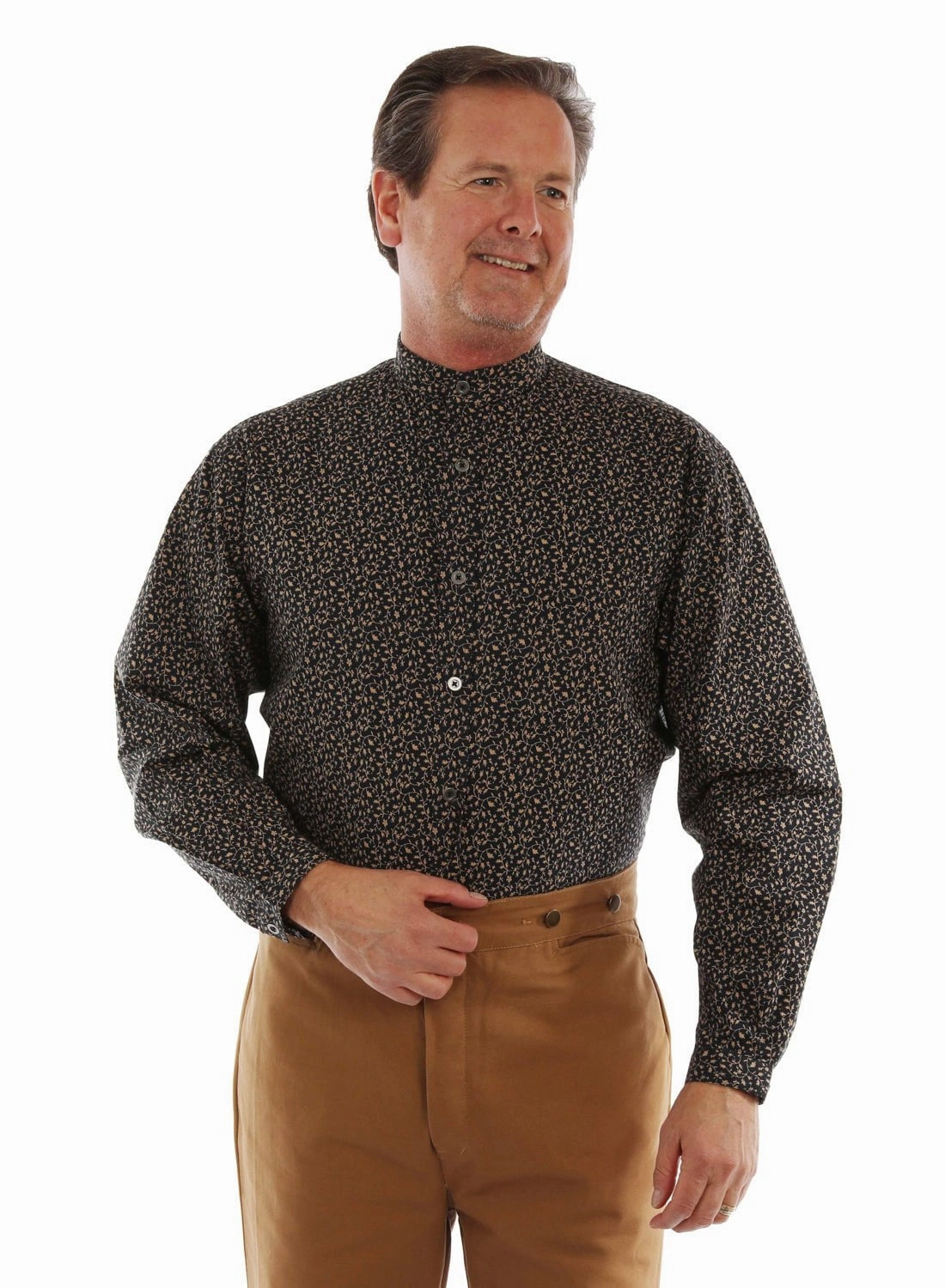 Scully Mens Floral Vine Retro Western Navy 100% Cotton L/S Shirt Comfort Stretch Seamless Shoulder