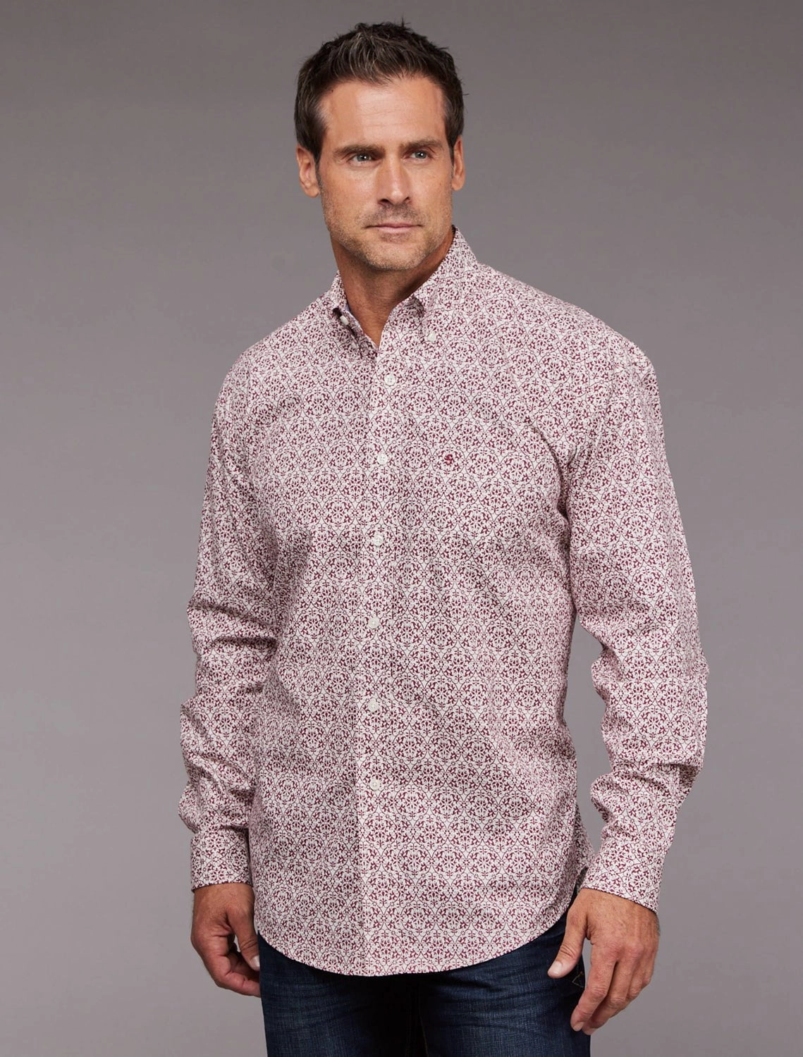 Stetson Mens 2036 Vintage Wine 100% Cotton 1 Pkt L/S Shirt Lightweight Layers