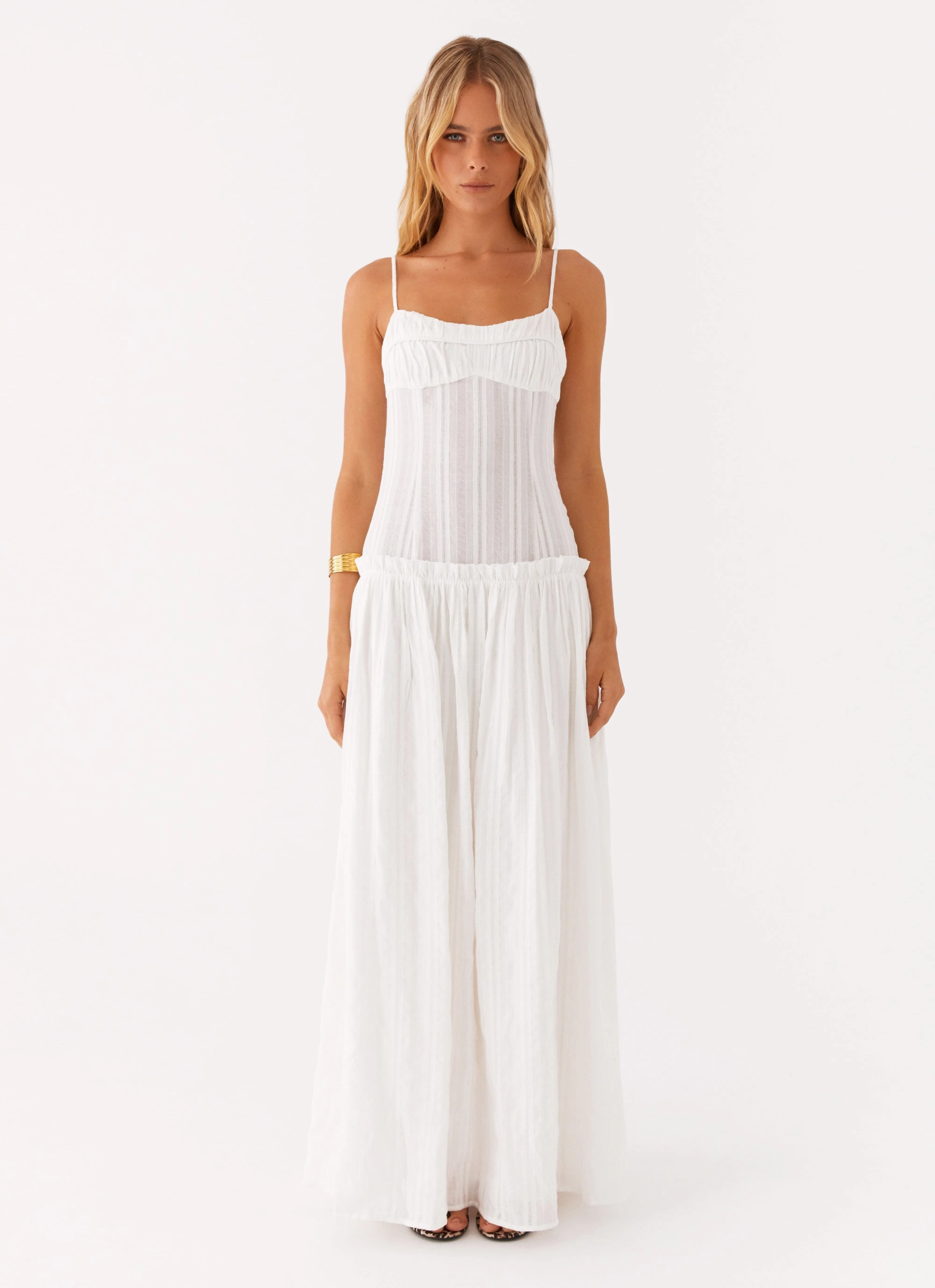 Jacinda Drop Waist Maxi Dress - Ivory Bold colors